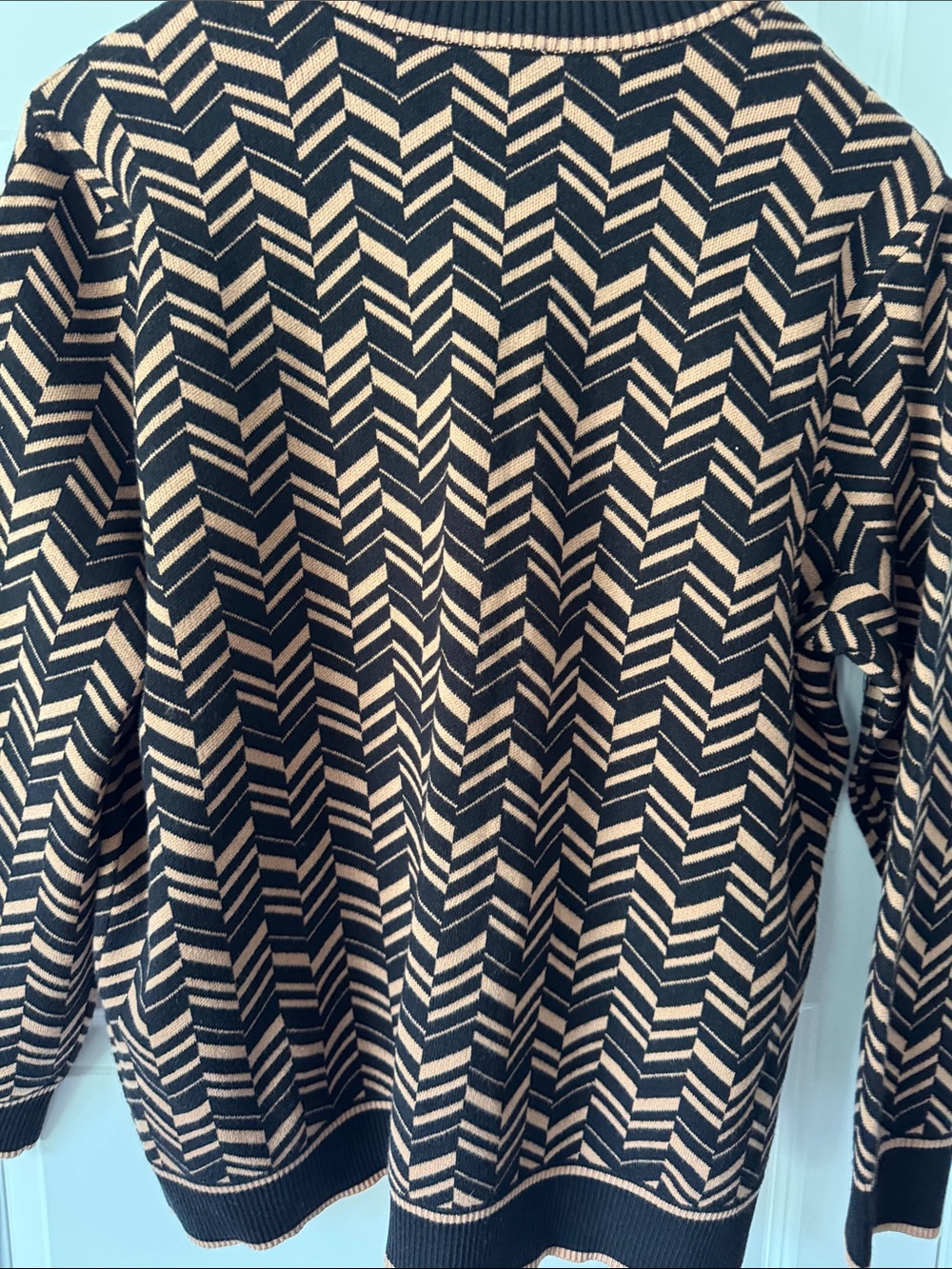 Anne Klein Black and Tan Geometric Zip-Front Turtleneck Sweater - Picture 8 of 9